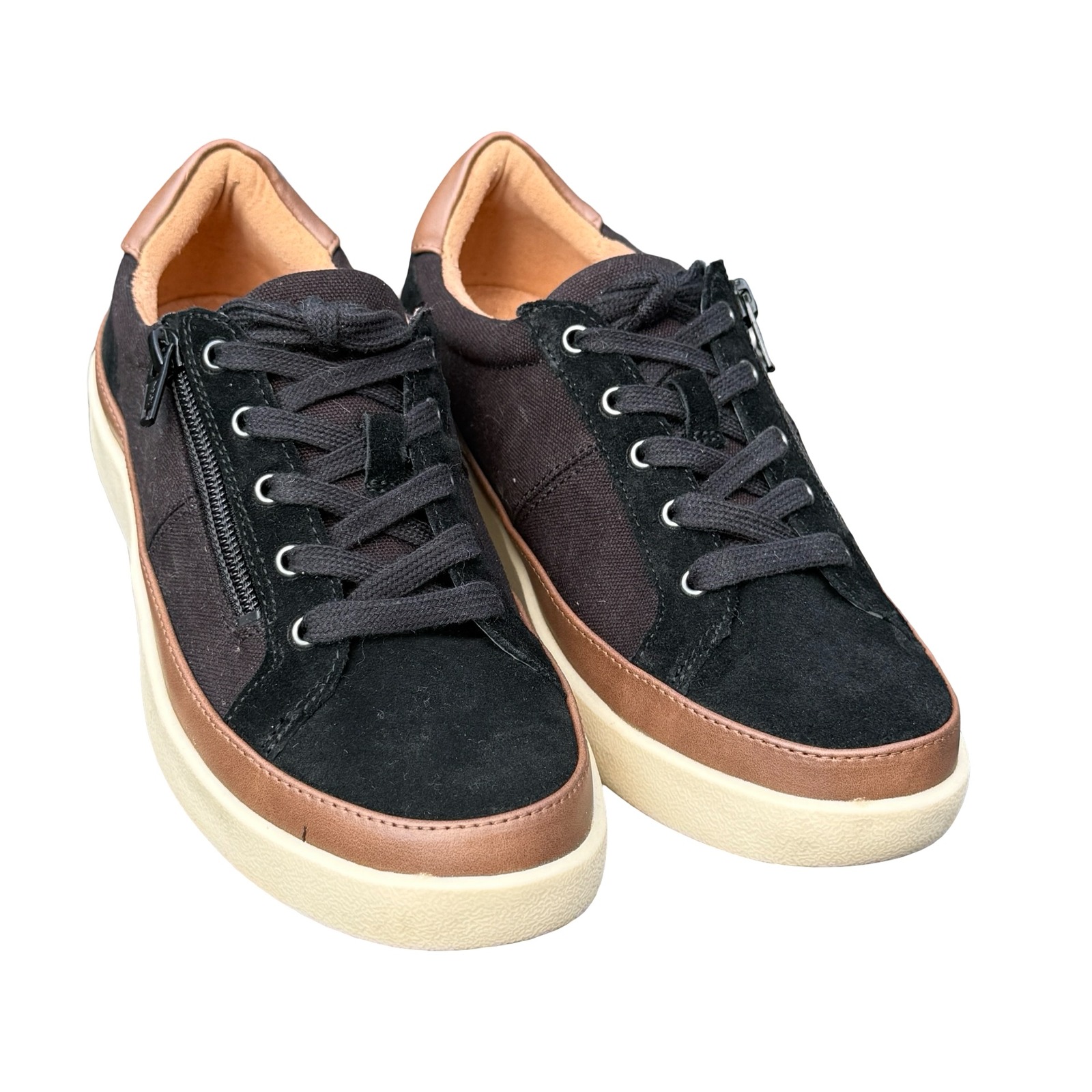 Vionic Mayra Black Canvas Suede Side Zip Sneakers Womens 7.5 Orthotic Comfort